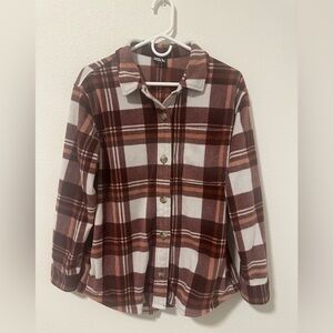 Eddie Bauer Women’s Red Plaid Tartan Fleece Button Shirt Jacket Size M